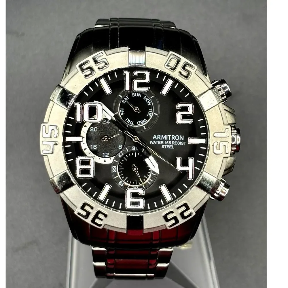 Armitron 20/5168SV Multifunction Black Dial Stainless Steel Men's 51mm Watch